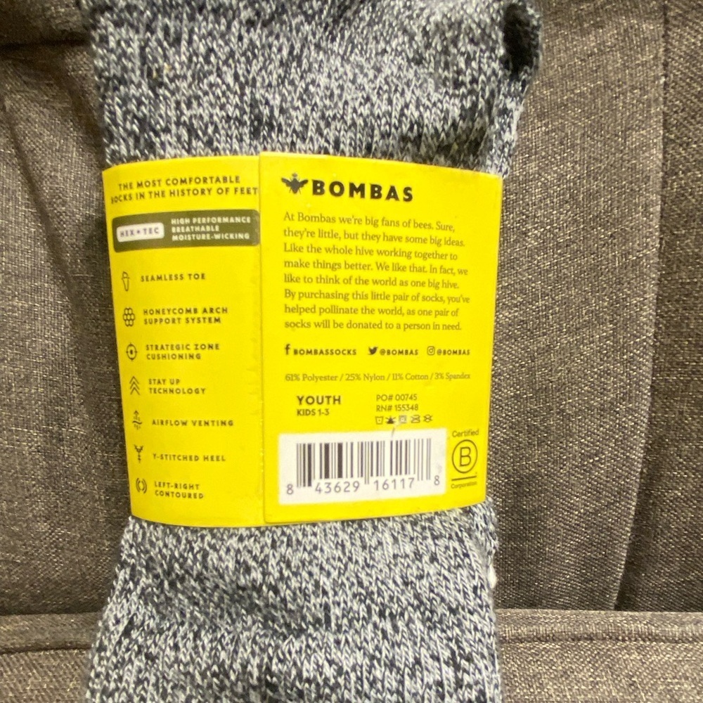 NWT BombasYouth Size 1-3 Crew Socks 3 pk. - Picture 3 of 3